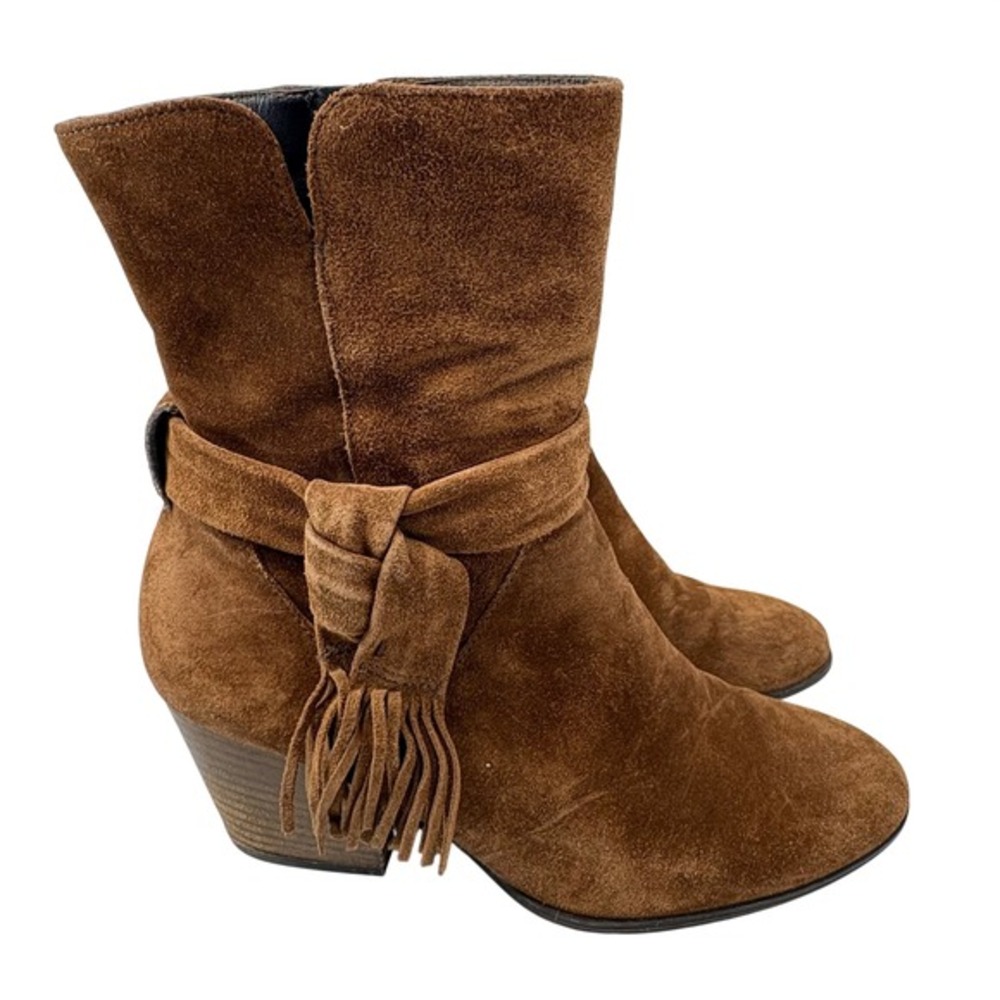 Paul Green Womens Ankle Boots UK 4.5 US 7 Brown Suede Tassel Tie Side Zip Heeled - Picture 2 of 8